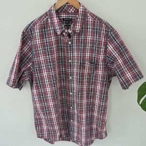 George Men's Plaid Button-Down Shirt - Red, Black, and White